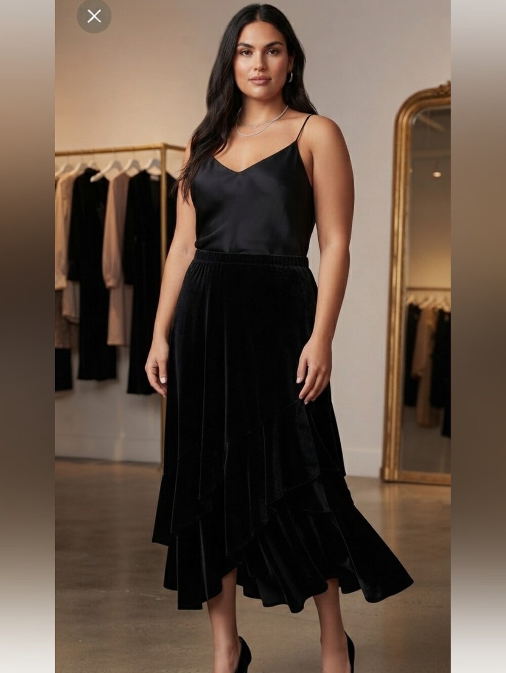 Z Studio Velvet Midi Skirt Ruffle Hem NWT Sz 14